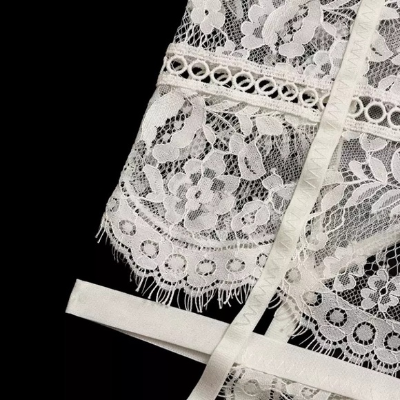 White Eyelash Lace 2Pc Garter Lingerie Set - Picture 4 of 11